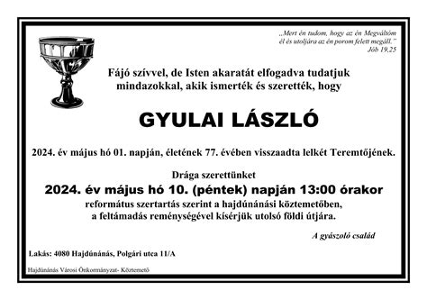 Gyászjelentés Gyulai László